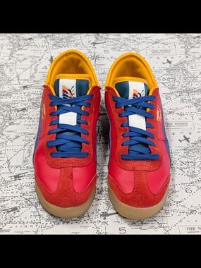 Puma Roma 68 Multicolor Leather Sneakers Red Blue Yellow Suede Trim Size 8